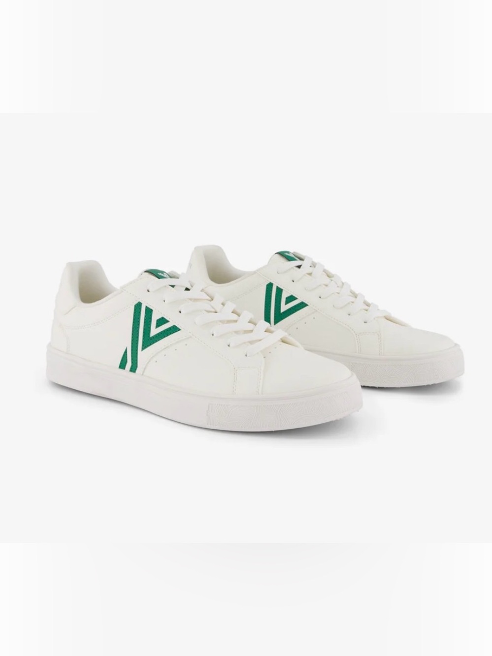 YY Nation  UNISEX White Low-Top Sneakers with Green Stripe Detail